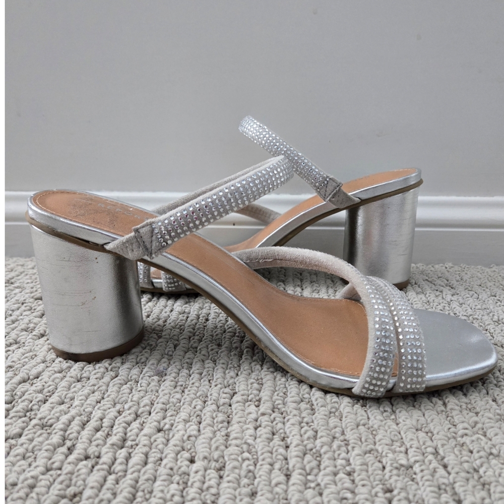 REPORT - SILVER METALLIC RHINESTONE SLIP ON HEELS